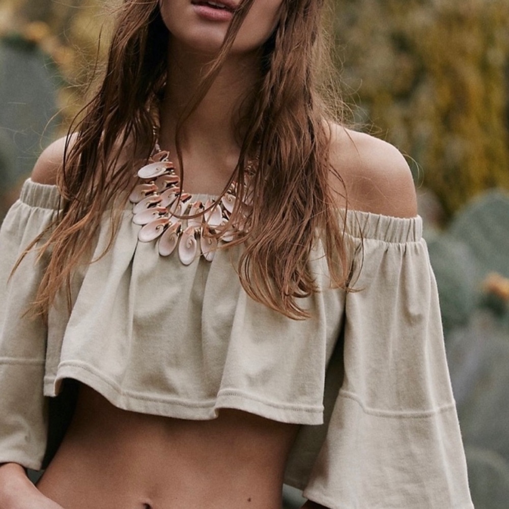 Free People Cream Off-Shoulder Crop Top